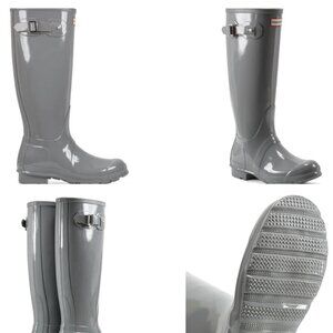 Hunter Wellies Tall Glossy Gray Rain Boots Size 38 (EU)